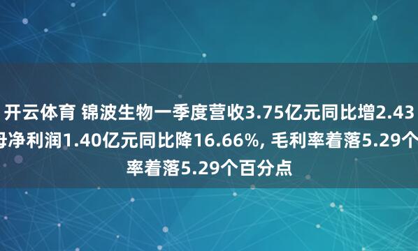 开云体育 锦波生物一季度营收3.75亿元同比增2.43%， 归母净利润1.40亿元同比降16.66%， 毛利率着落5.29个百分点