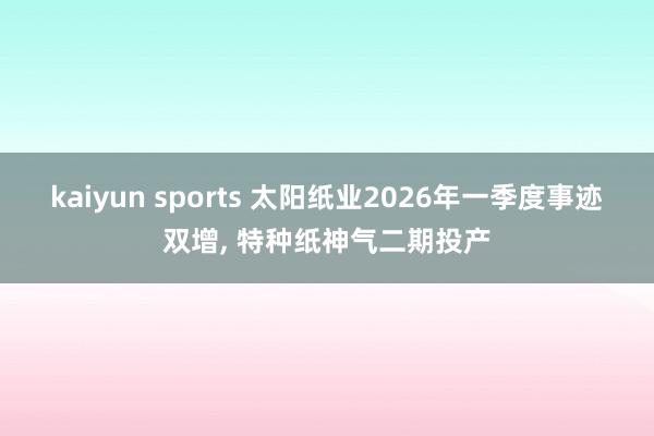 kaiyun sports 太阳纸业2026年一季度事迹双增， 特种纸神气二期投产